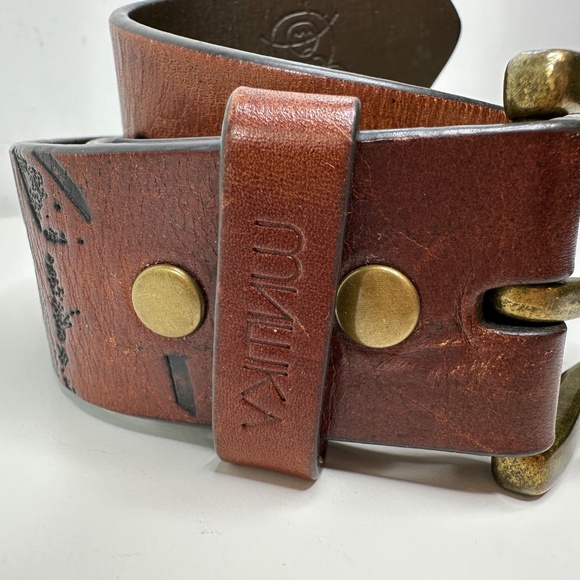 MISHKA Brown Leather Belt Men's Size Small ' Engineered to Destroy" - Picture 1 of 11